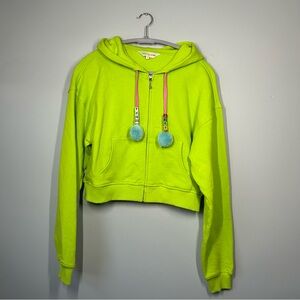Teddy fresh beaded pompom string zip up green hoodie